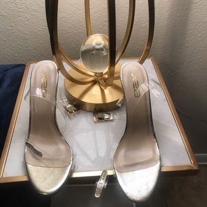 Clear & gold ankle wrap heels